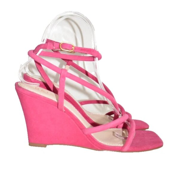 $300 Reiss CASSIE Suede Strappy Wedge Heels SQUARE TOE Pink  $300 Reiss CASSIE Suede Strappy Wedge Heels SQUARE TOE Pink 37 (TE4)